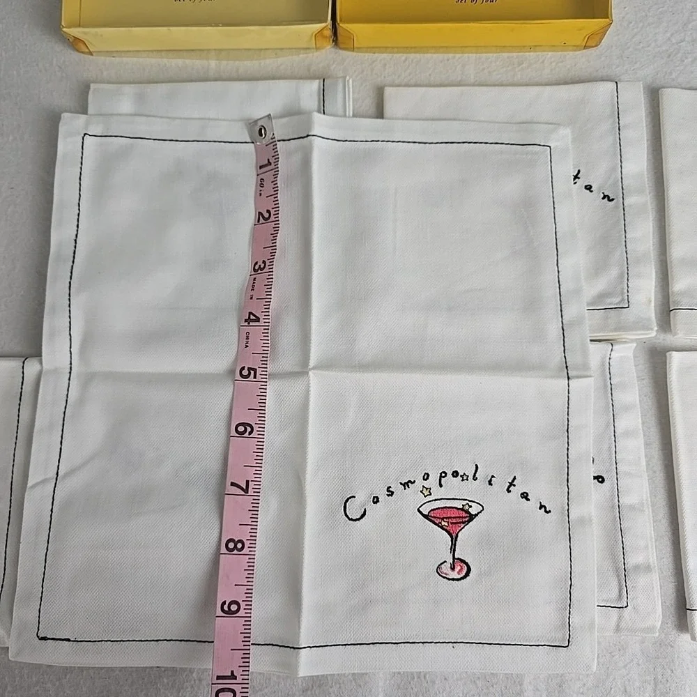 Pottery Barn VTG Embroidered Martini 8 Cocktail Napkins‎ Party